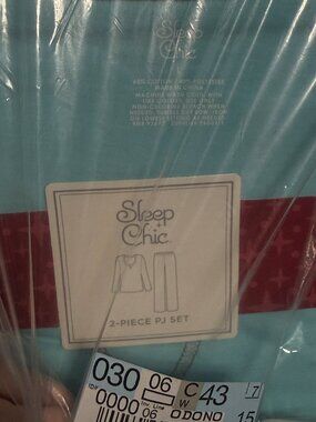 SLEEP CHIC 2 PIECE PJ SET BLUE/GREY W/DOTS SZ L NWT
